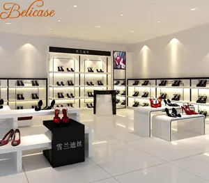 High-end ayakkabı ekran standı ahşap raflar ve raf ayakkabı mağazası Modern ayakkabı mağazası iç tasarım
