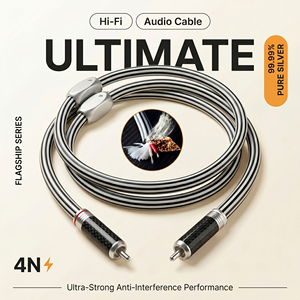 Câble audio carré en argent pur 99,99 % à 2 conducteurs, fiche RCA OFC plaquée argent épaisse, blindage dense en cuivre argenté pour amplificateur et haut-parleur Hi-Fi - Product Image 1