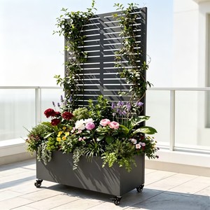 Jardinera Metálica Móvil con Enrejado y Ruedas, Jardinera Elevada para Exteriores con Drenaje, Pantalla de Privacidad - Product Image 6