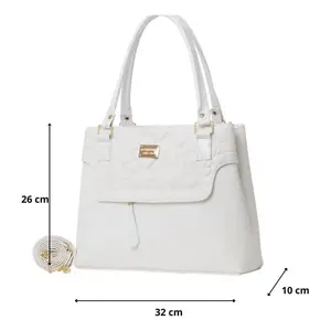 Bolso de Solapa para Mujer Fana Amelia M3736, Cuero Blanco, Clásico, Casual, con Decoración de Logotipo de Serpiente y Detalles Metálicos - Product Image 4