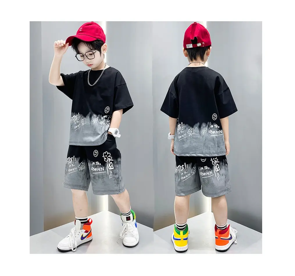 wholesale new fashion for kids boys Summer Style Children Short Sleeve Handsome Korean Version Two Piece Set suit