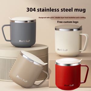 <span class=keywords><strong>Mug</strong></span> à café isotherme à double paroi en acier inoxydable 304 avec logo personnalisé, couvercle anti-fuite et poignée pour le bureau, les voyages et les cadeaux - Product Image 2