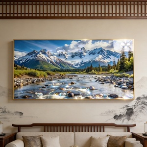 Decoración del Hogar Personalizada al por Mayor, Paisaje de Montaña Nevada, Impresión HD, Arte de Pared para Sala de Estar, Pintura de Pared de Porcelana de Cristal LED - Product Image 1