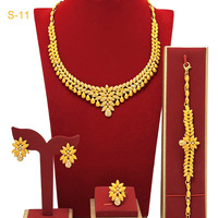 Nouveauté 2024 : Parure de bijoux longue plaquée or 24 carats pour mariée africaine, nigériane ou indienne, comprenant collier, bracelet, boucles d'oreilles et bagues