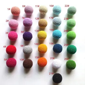 Hot Sell 30mm Wholesale Big Size Cotton Crochet Beads Wood Bead For Baby Necklace