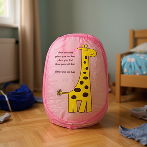 Mnj Cartoon Laundry Basket Pink Giraffe Design Collapsible Storage Bag For Kids Clothes 1 Pcs - Product Image 2