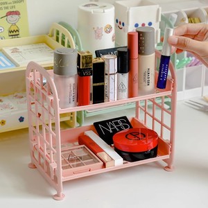 Estante de escritorio de plástico de varias capas, estante de almacenamiento plegable de 2 niveles para oficina, organizador de cosméticos, tipo rectangular - Product Image 2