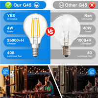 Ampoules LED à filament SMD G45 2700K E12 E14 avec couvercle en verre transparent pour éclairage résidentiel et industriel, ambiance chaleureuse