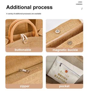 Wholesale Custom High Quality Large Eco Jute Linen <b>Handbags</b> Hemp Jute Grocery Shopping Burlap Tote Bags for Wedding Tourism - Product Image 6