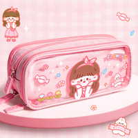 Ours de dessin animé mignon personnalisé étui à crayons transparent en toile TPU pour filles sac à crayons étanche pour écoliers pour filles