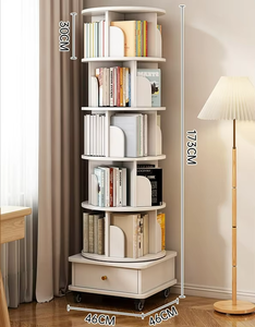 Libreria Girevole Moderna a 360 Gradi per Soggiorno in Legno Massello Semplici Mobili Contenitori e Scaffali in Legno - Product Image 5