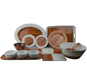 Duurzaam Houtnerf Aangepaste Kookgerei Melamine Servies Set Melamine Serveren Servies Sets