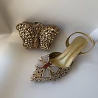 Ensemble de chaussures et sac pour femme, comprenant des escarpins à talons hauts et un sac de soirée, ornés de strass dorés de luxe et de cristaux, pour fêtes et mariages
