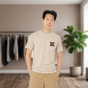 Camiseta de Algodón Beige para Hombre, Manga Corta, Cuello Redondo, Corte Regular Informal, Tejido Transpirable, Estampado Serigrafiado - Product Image 3
