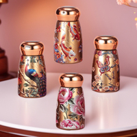 Botol Vakum Mini 230ml Motif Jamur Keramik Antibakteri Cetakan Seni Retro Portabel Botol Air Terisolasi Kecil Cangkir Hadiah