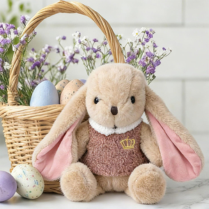 V436 Coniglio di Peluche Morbido per Pasqua, Giocattolo con Orecchie Lunghe Rosa e Vestiti, per Giochi di Ruolo per Bambini e Bimbi Piccoli - Product Image 3