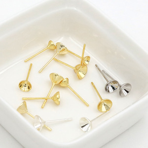 Postes para pendientes con forma de copa, chapados en oro de 18 quilates, de cobre, para la fabricación de pendientes, accesorios de joyería de forma redonda. - Product Image 2
