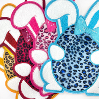 Patch Lapin de Pâques en Chenille, Broderie Œuf Imprimé Léopard, Badge à Paillettes, Nœud, Applique Lapin à Thermocoller pour Vêtements d'Enfants, Décoration DIY