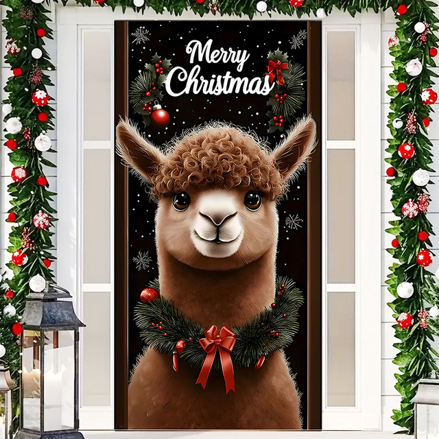 90*180CM Cartoon Christmas Door Cover Hanging Cloth Indoor Home Wall Suspension Decoration Custom Patterns Eco Friendly Reusable