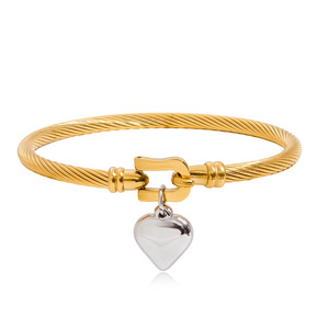 Pulsera con Colgante en Forma de Corazón, Oro de 18K y Acero Inoxidable, Dos Tonos, Unisex, Joyería para Regalo - Product Image 5