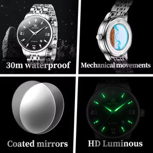 OLEVS 6723 scavato mani luminose Business in acciaio inox semplice quadrante romano meccanico da uomo orologio da polso automatico Movt orologi - Product Image 6