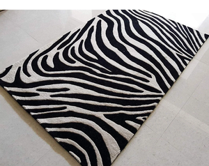 Tapis de luxe 100% laine fait main à poils ras, style moderne noir et blanc, tapis durable et doux pour la décoration de sol à la maison - Product Image 5