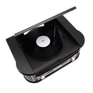 Retro Bằng Gỗ Vinyl Ghi Máy Nghe Nhạc <span class=keywords><strong>CD</strong></span> <span class=keywords><strong>Cassette</strong></span> USB Màu Xanh Răng Chơi AM FM Đài Phát Thanh Máy Quay Đĩa Bàn Quay Với Loa - Product Image 2