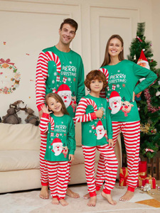 Pijamas Navideños Personalizados 2024, Pijamas Navideños a Rayas Rojas y Verdes, <span class=keywords><strong>Conjunto</strong></span> de Pijamas Navideños de Manga Larga para Combinar en Familia - Product Image 6