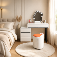 Ensemble coiffeuse et bureau de maquillage Mid-Century Modern en bois, avec miroir LED effet nuage, 3 tiroirs de rangement, commande tactile, style luxe léger, convertible, pour salle à manger