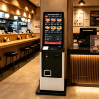 Kiosque de commande automatique pour restaurant, écran tactile 27 pouces Windows 10, SDK activé, Intel Core I3, terminal de point de vente sur pied