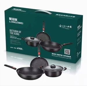 Ensemble de trois poêles en fonte avec revêtement antiadhésif, compatible gaz et induction, pour cuisson polyvalente, idéal comme cadeau - Product Image 2