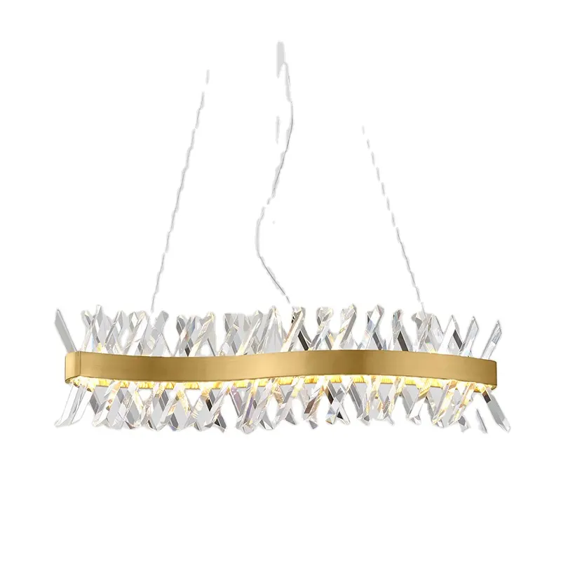 New linear design wiring hanging indoor living room luxury crystal gold led chandelier luminous chandelier custom wholesale