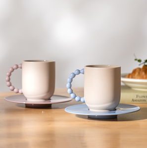 Nordic Contrast Color Ceramic Coffee <b>Cup</b> and Saucer Creative Beaded Handle Porcelain Tea <b>Cup</b> <b>Set</b> - Product Image 1
