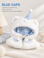 Cape de poupée personnalisée de 10 cm, tenue en peluche avec oreilles de chat mignonnes, vêtements de poupée miniatures rose et bleu, OEM ODM