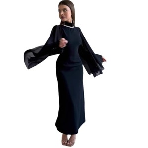 Nuovo Abito Lungo Estivo 2026 all'Ingrosso con Perle e Rete, Stile Francese Chic ed Elegante, Nero a Vita Alta con Maniche Svasate, per Feste - Product Image 6
