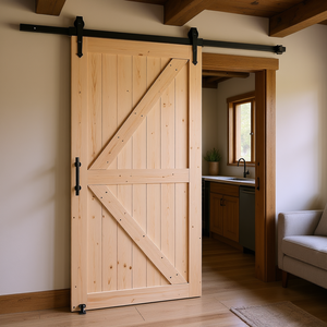 Kit de quincaillerie pour porte de grange 42 x 84 pouces, porte coulissante intérieure en bois d'épinette, style ferme, non finie, avec panneaux - Product Image 2