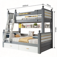 Lit superposé moderne en bois massif d'hévéa pour adultes et enfants, style américain