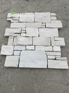 Rivestimento in Pietra Naturale a Forma di <span class=keywords><strong>Z</strong></span> in Arenaria Bianca Elegante con Retro in Cemento per Rivestimento Murale - Product Image 6