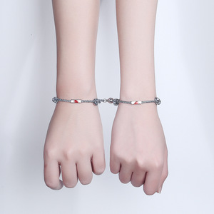 Heart Shaped Couple Bracelets Woven Red Heart Magnetic Closure Unisex Gift Jewelry Set SS 006 - Product Image 4