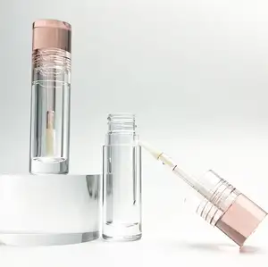 Cute Clear Pink Eyeshadow Container Lip Gloss Tubes Packaging 3.5ml Small Crysta Custom Label Transparent Lipgloss Tube Bottle