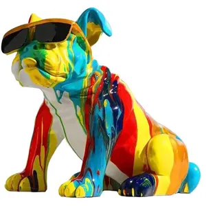 Outdoor-Garten maßge schneiderte Größe farbige Harz Glasfaser englische Bulldogge Skulptur Statue