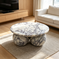 Table basse ovale de luxe personnalisée en marbre Calacatta Viola avec pieds solides, table centrale de salon, tables d'appoint modernes de luxe