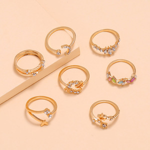 Cute Butterfly Flower Crystal <b>Rings</b> Set For Women Gift Alloy Jewelry 7 Piece Stackable <b>Rings</b> With <b>Moon</b> Star Design - Product Image 3