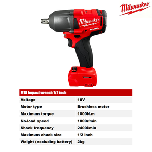 Clé à chocs sans fil compacte <span class=keywords><strong>Milwaukee</strong></span> 18V à <span class=keywords><strong>batterie</strong></span> lithium-ion, embout carré 1/2 pouce, 1000 Nm, pour travaux extérieurs - Product Image 1