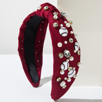 Diadema Deportiva con Perlas y Diamantes de Imitación para el Día del Partido de Béisbol, Banda para el Cabello de Tela con Nudo, Accesorios de Lujo para el Cabello con Cristales para Mujer