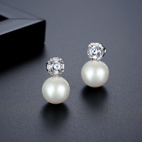 Boucles d'oreilles clous LUOTEEMI de luxe en zircon cubique, perles rondes blanches imitation, plaqué rhodium, bijoux pour femme
