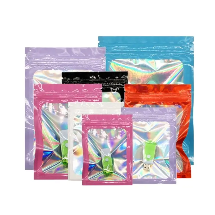 Emballage Ziplock Holographique Transparent Magique Un Côté Petits Sacs Hologrammes Mylar à Fermeture à Glissière