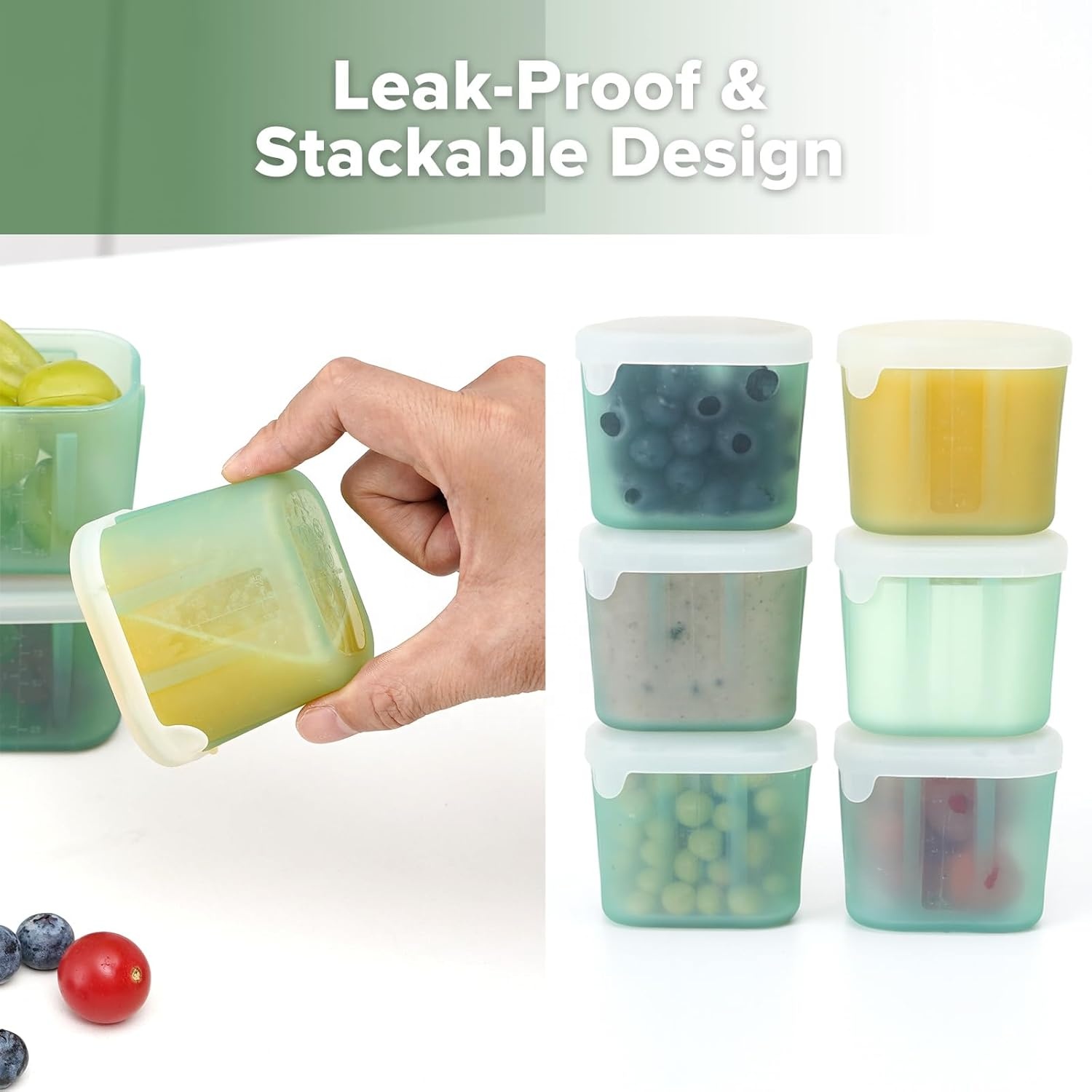 New 2026 Custom Meal Prep Silicone Jars With Lid, Custom Silicone Food Containers with Airtight Lids