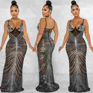 Vestido Largo Sexy de Diamantes, de Marca Famosa de Lujo, con Bordado de Diseñador, para Fiestas y Clubes, Moda Femenina, Nuevo y Popular - Product Image 4