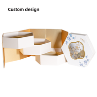 Boîte à pâtisserie hexagonale en papier avec fenêtre et poignée en PU, impression couleur personnalisée, design créatif, emballage alimentaire, boîte cadeau